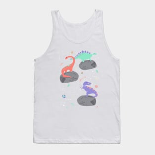 Dinosaurs Floating on an Asteroid in Purple Tank Top